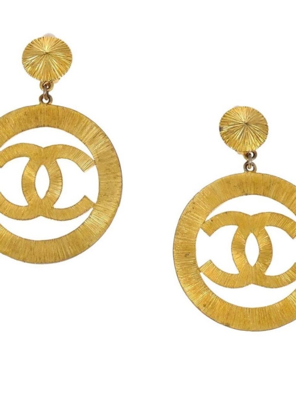 Chanel Dangle CC Hoop Clip-On Earrings Gold 93P 168300